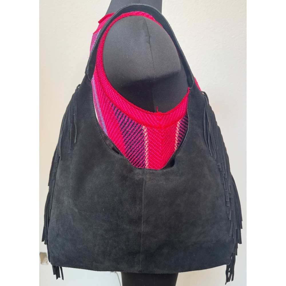 Haute‎ Hippie Style Fringe Suede Hobo Bag Black - Picture 4 of 16